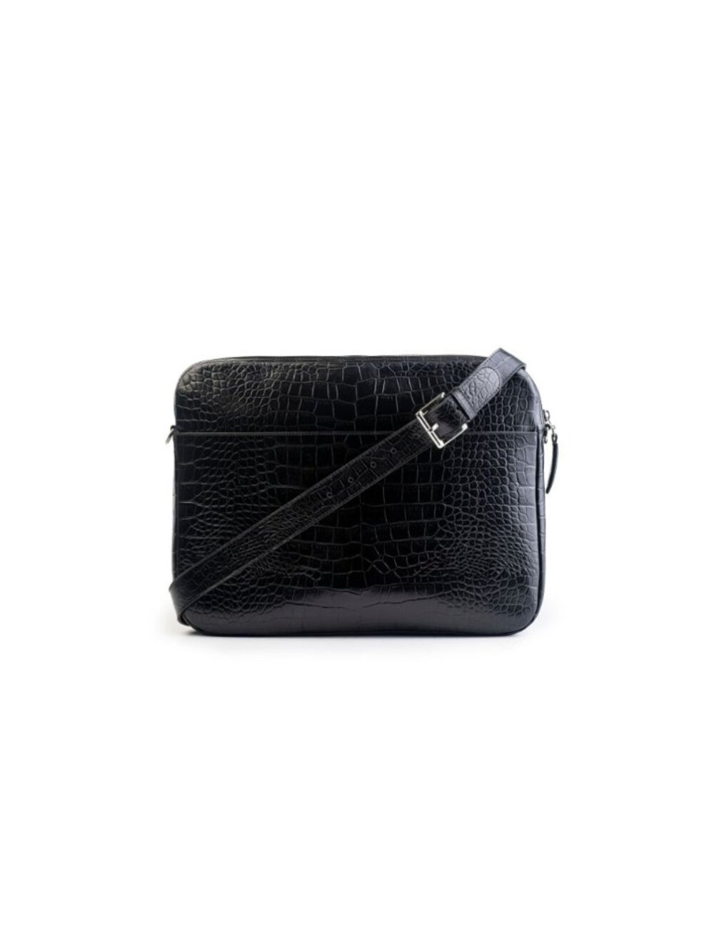 Unisex Black Embossed Croc Italian Leather Slim Laptop Bag Lebanese Designer NWT